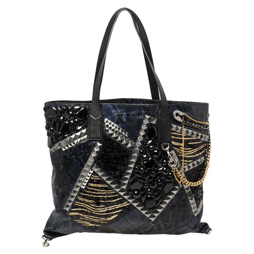 Marc Jacobs Blue/Black Python Embossed Leather Embellished Wingman Tote - Marc Jacobs - Modalova