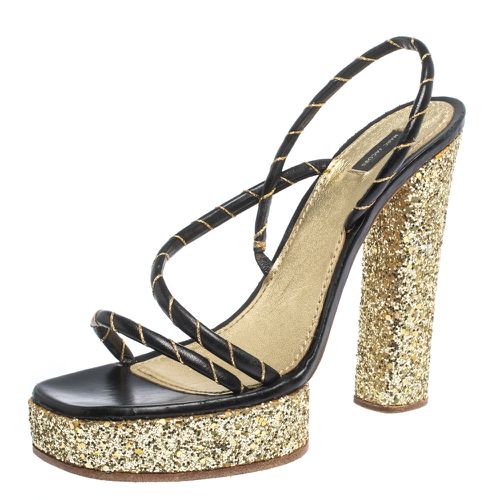 Marc Jacobs Black/Gold Leather And Glitter Fabric Slingback Platform Sandals Size 40 - Marc Jacobs - Modalova