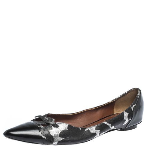 Marc Jacobs Black/Silver Leather And Patent Pointed Toe Bow Ballet Flats Size 40 - Marc Jacobs - Modalova