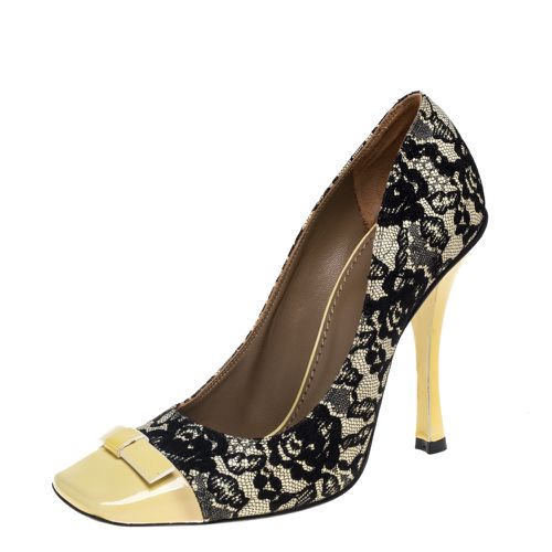 Marc Jacobs Yellow/Black Lace And Patent Leather Bow Detail Pumps Size 39 - Marc Jacobs - Modalova