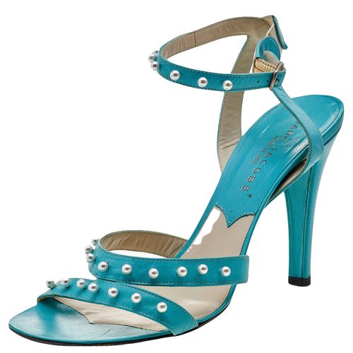 Marc Jacobs Blue Leather Embellished Ankle Strap Sandals Size 38 - Marc Jacobs - Modalova