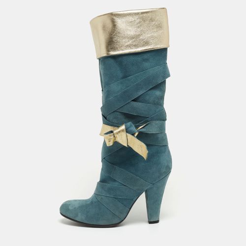 Marc Jacobs Blue/Gold Suede and Leather Mild Calf Boots Size 37.5 - Marc Jacobs - Modalova