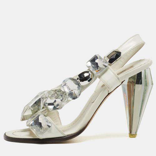 Marc by Marc Jacobs White Leather Crystal Embellished Slingback Sandals Size 37.5 - Marc Jacobs - Modalova