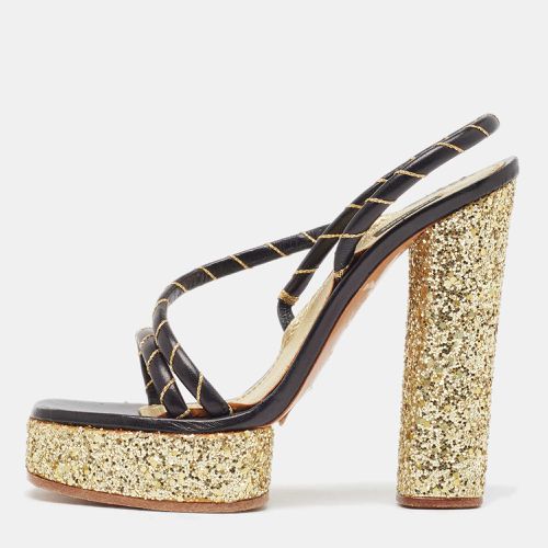 Marc Jacobs Black/Gold Leather Glitter Platform Slingback Sandals Size 36 - Marc Jacobs - Modalova