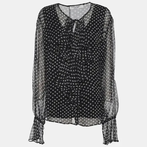 Marina Rinaldi Dark Grey Polk Dots Print Chiffon Ruffle Neck Tops L - Marina Rinaldi - Modalova