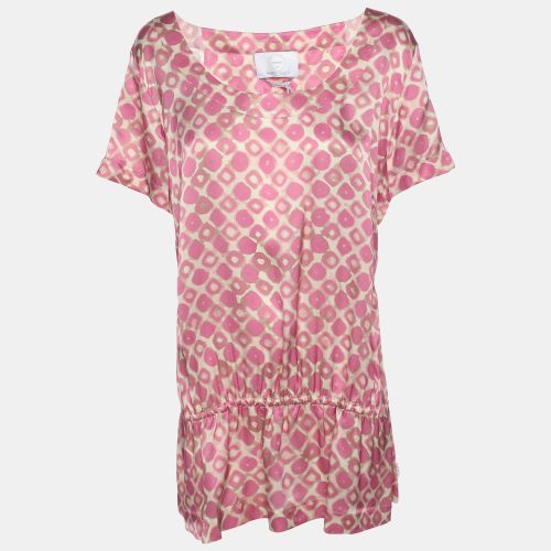 Marina Rinaldi Pink Printed Silk Short Sleeve Top L - Marina Rinaldi - Modalova