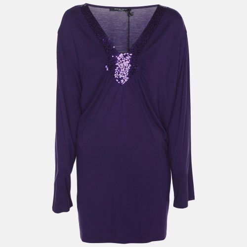 Marina Sport by Marina Rinaldi Purple Jersey Sequin Embellished V Neck Tops XL - Marina Rinaldi - Modalova