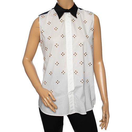 Marni White Embellished Poplin Contrast Collar & Yoke Detailed Sleeveless Shirt M - Marni - Modalova