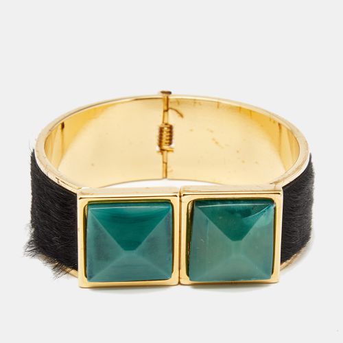 Marni Black Fur Horn Embellished Gold Tone Wide Bracelet - Marni - Modalova