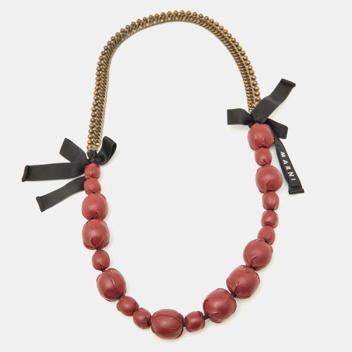 Marni Burgundy Leather & Aged Gold Tone Chain Statement Necklace - Marni - Modalova