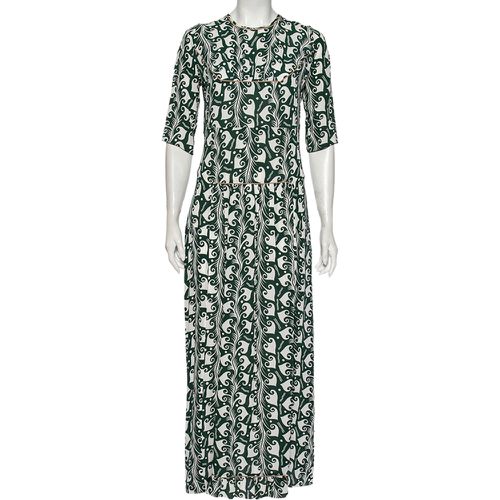 Marni Green Printed Crepe Pleated Front Detailed Maxi Dress S - Marni - Modalova