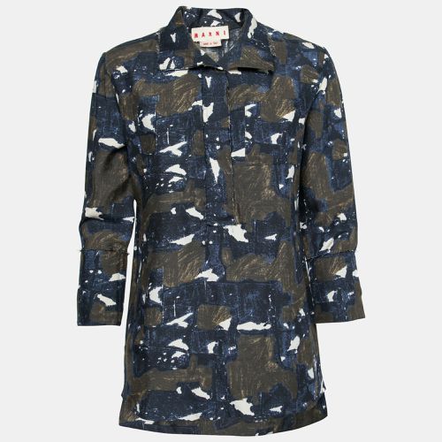 Marni Navy Blue & Green Printed Silk Tunic S - Marni - Modalova