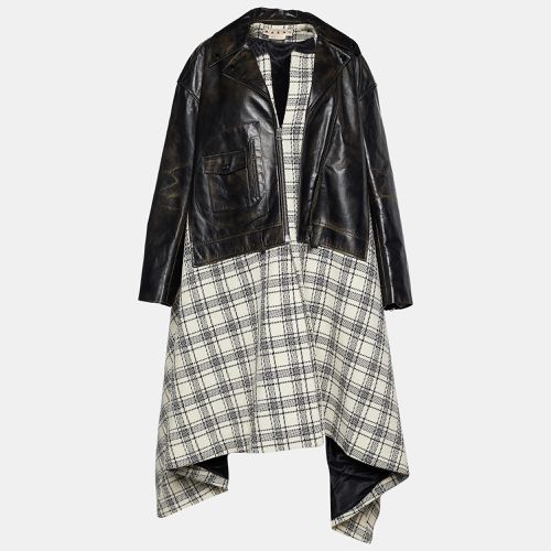 Marni Monochrome Leather & Plaided Wool Layered Long Coat M - Marni - Modalova