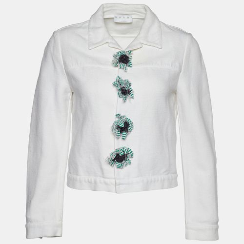 Marni White Cotton & Linen Contrast Button Detail Jacket M - Marni - Modalova