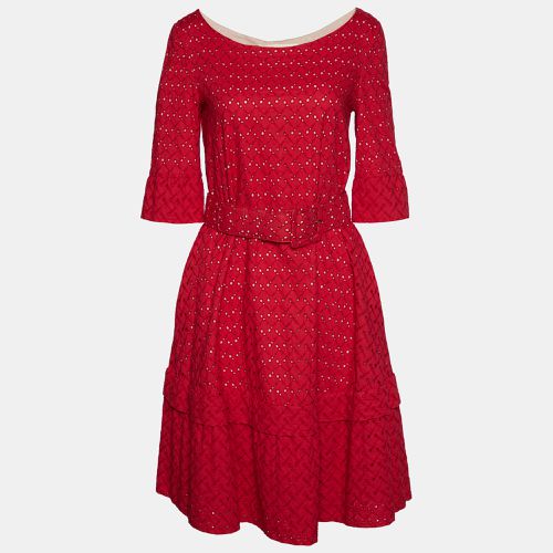 Marni Red Embroidered Cotton Belted Midi Dress S - Marni - Modalova