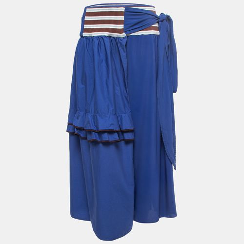 Marni Navy Blue Cotton & Knit Waist Tie Detail Midi Skirt S - Marni - Modalova