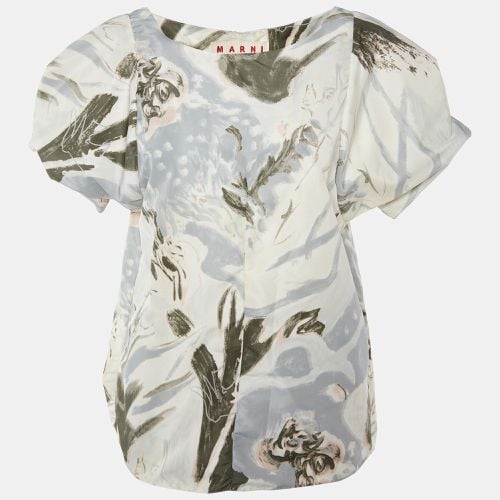 Marni Grey Printed Satin Oversized Sleeve Top L - Marni - Modalova