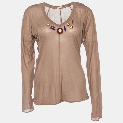 Marni Brown Cotton knit Embellished Detail Long Sleeve Top L - Marni - Modalova