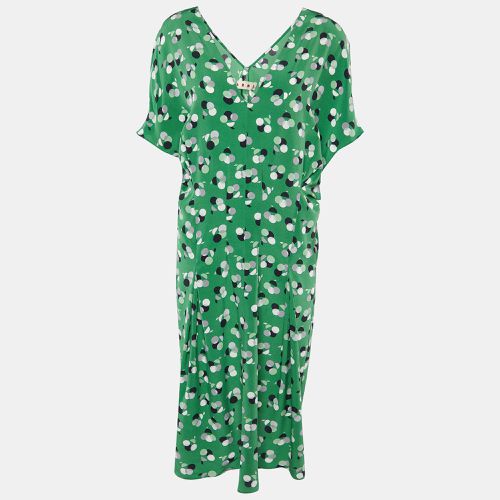 Marni Green Print Silk V-Neck Pleated Short Dress M - Marni - Modalova