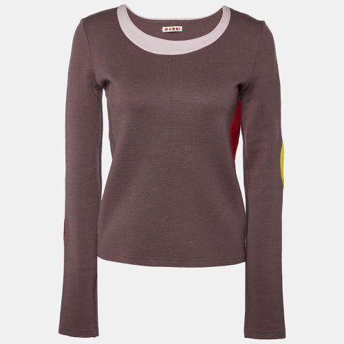 Marni Purple Wool Contrast Detail Long Sleeve Sweatshirt M - Marni - Modalova