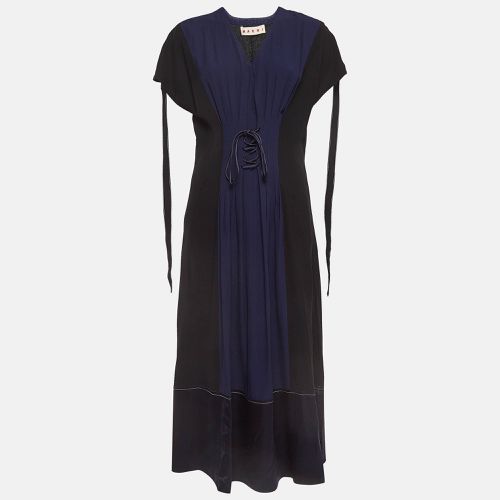 Marni Black and Blue Sateen Lace-Up Waist Detailed Midi Dress S - Marni - Modalova