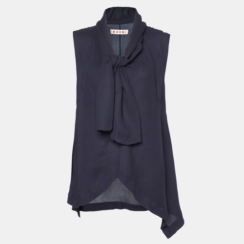 Marni Midnight Blue Crepe Draped Collar Sleeveless Top S - Marni - Modalova