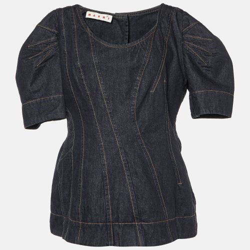 Marni Black Denim Buttoned Back Puff Sleeves Top L - Marni - Modalova