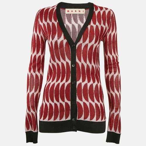 Marni Red Patterned Lurex Knit Button Front Cardigan S - Marni - Modalova