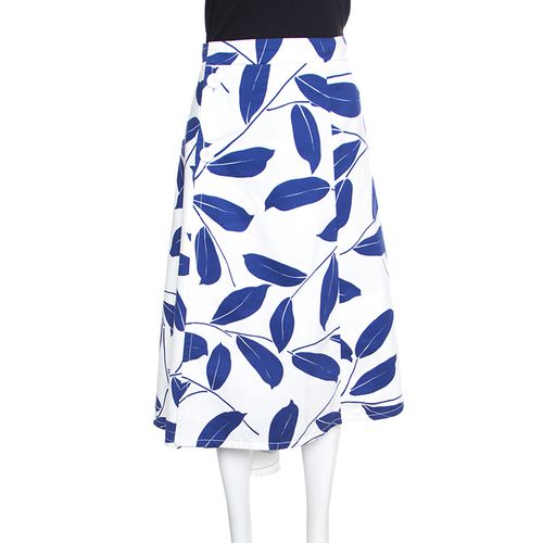 And Blue Leaf Print Cotton and Linen Drill Wrap Skirt M - Marni - Modalova