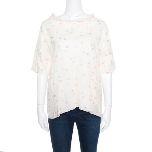 Marni Cream Floral Printed Cotton Dolman Sleeve Flared Top M - Marni - Modalova