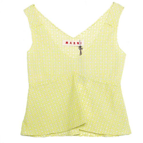 Marni Cream and Lime Green Embroidered Cotton Sleeveless Peplum Crop Top S - Marni - Modalova