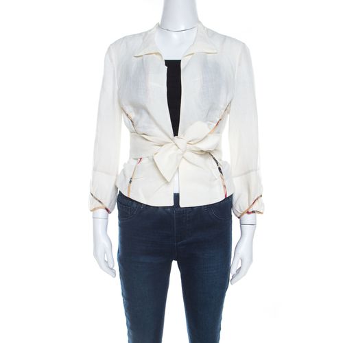 Off White Linen Contrast Piping Detail Belted Jacket M - Marni - Modalova