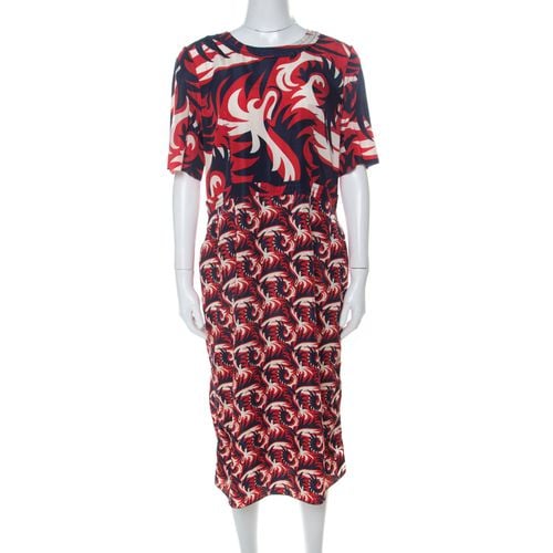 Marni Red & Blue Mixed Print Silk Blend Short Sleeve Dress M - Marni - Modalova