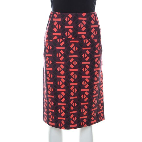 Marni Red Geometric Print Wool Pencil Midi Skirt M - Marni - Modalova