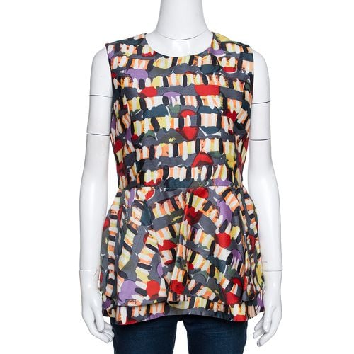 Marni Multicolour Abstract Printed Wool Blend Peplum Detail Sleeveless Top M - Marni - Modalova