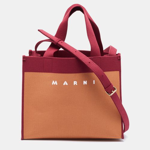 Brown Jacquard Canvas Logo Tote - Marni - Modalova