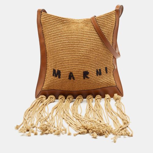 Marni Beige/Brown Leather and Raffia Fringe Shoulder Bag - Marni - Modalova