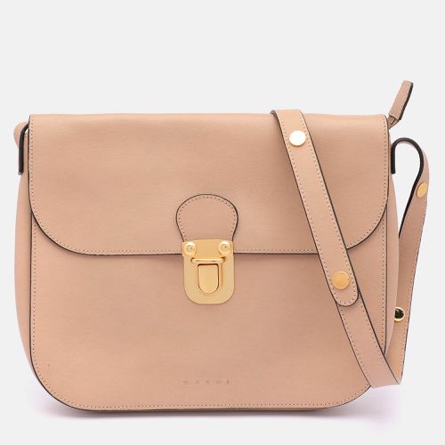 Marni Beige Leather Push Lock Flap Shoulder Bag - Marni - Modalova