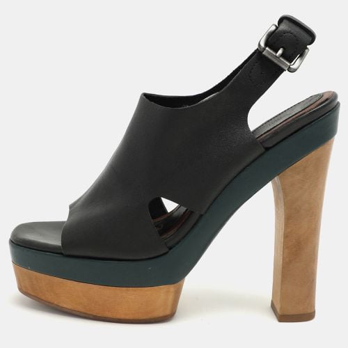 Marni Black Leather Wooden Platform Slingback Sandals Size 37 - Marni - Modalova