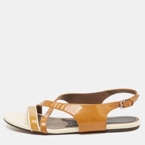 Marni Brown/Cream Patent Leather Slingback Flat Sandals Size 38 - Marni - Modalova