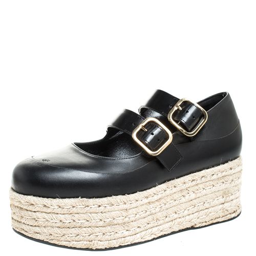 Marni Black Leather Buckle Detail Platform Espadrilles Flats Size 38 - Marni - Modalova