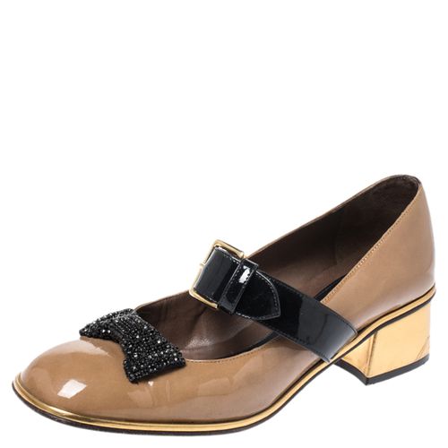 Marni Brown Patent Leather Embellished Bow Mary Jane Buckle Strap Pumps Size 38 - Marni - Modalova