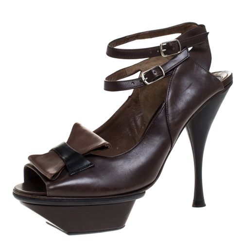 Marni Brown Leather Ankle Strap Platform Sandals Size 38.5 - Marni - Modalova