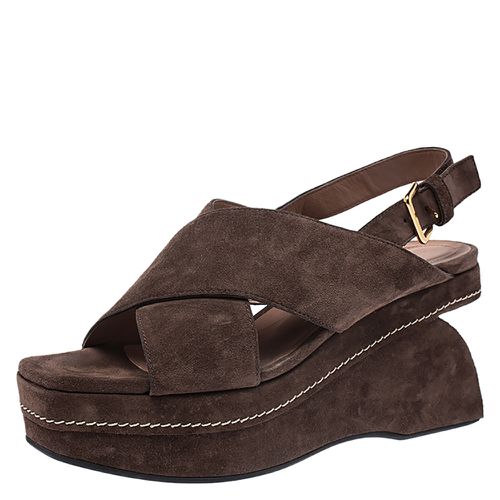 Marni Brown Suede Crisscross Wedge Sandals Size 39 - Marni - Modalova