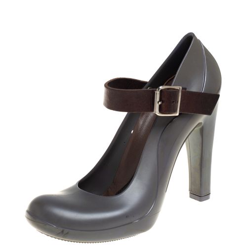 Marni Grey Rubber And Brown Leather Mary Jane Pumps Size 37 - Marni - Modalova