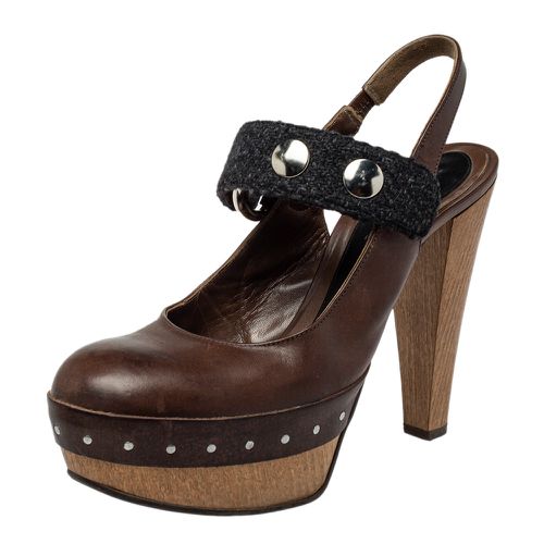 Marni Brown/Black Fabric And Leather Mary Jane Buckle Strap Pumps Size 40 - Marni - Modalova