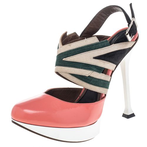 Marni Multicolor Leather And Suede Slingback Platform Sandals Size 37.5 - Marni - Modalova