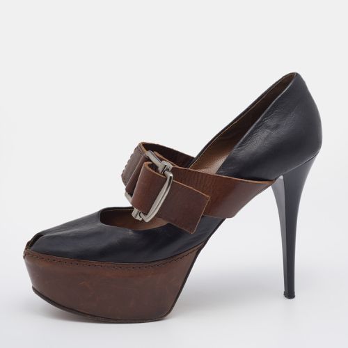 Marni Black/Brown Leather Mary Jane Peep Toe Platform Pumps Size 40 - Marni - Modalova