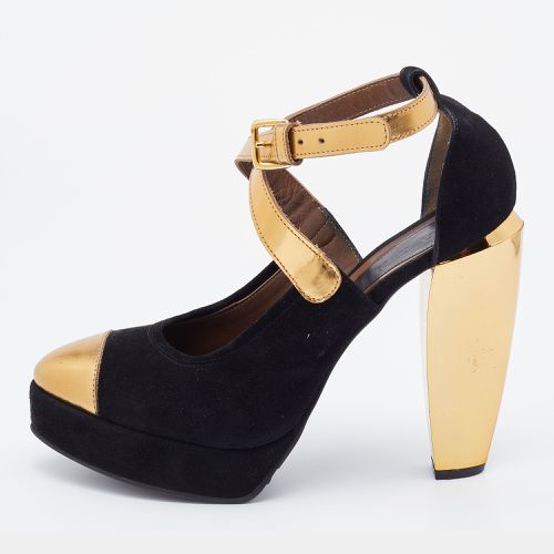 Marni Black/Gold Suede and Leather Platforms Ankle Strap Pumps Size 39 - Marni - Modalova