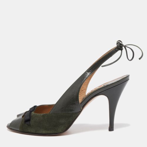 Marni Dark Green Leather and Suede Peep Toe Tie Knot Slingback Sandals Size 38.5 - Marni - Modalova